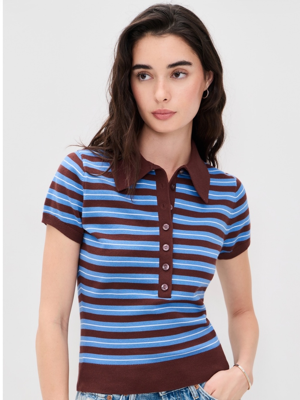 NWT • Reformation Bentley Cotton Polo Sweater in Mahogany Stripe - XS